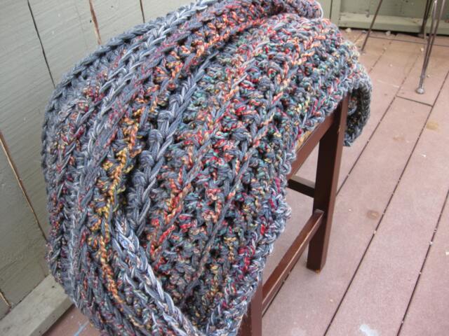 Crochet Blanket in Gray & Rainbow - image 1