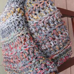 Crochet Blanket in Gray & Rainbow - thumbnail 2