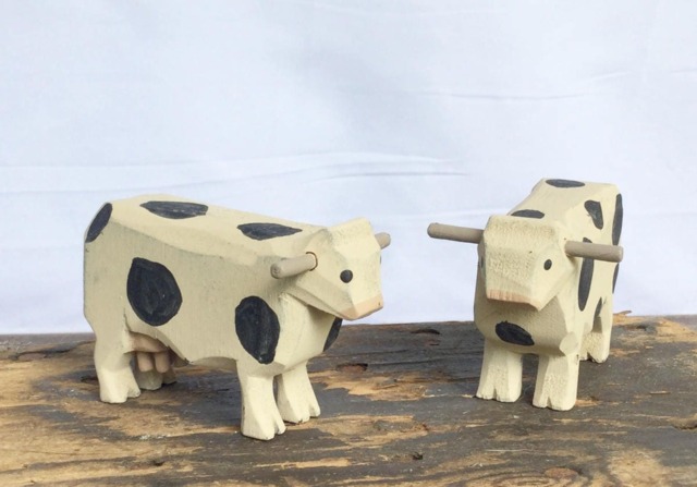 Hand Carved Wooden Cows - image 1