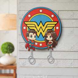 Super Hero Wooden Key Holder, Comic Keychain, Couple Keychain Hanger For Wall Hanging, Perfect Home Decor - thumbnail 2