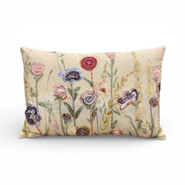 New Ranunculus Embroidered Cushion, Blue, Lilac, Pink & Red Poppies - image 1