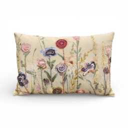 New Ranunculus Embroidered Cushion, Blue, Lilac, Pink & Red Poppies - thumbnail 1