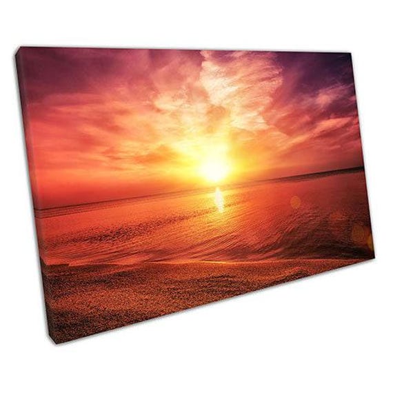 Coastal Sunset Canvas Framed Wall Art For Home & Office Decor - Ready To Hang Beach Print - image 1