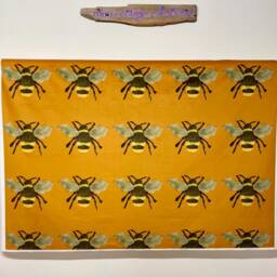 Bumble Bee Velvet & Green Harris Tweed Footstool With Mini Dark Wooden Feet - thumbnail 4