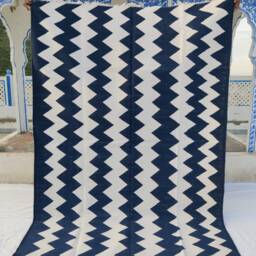 Navy Blue Zigzag Stripes Rug - Handwoven Cotton Chevron Area For Modern Living Room Decor in Custom Options - thumbnail 2