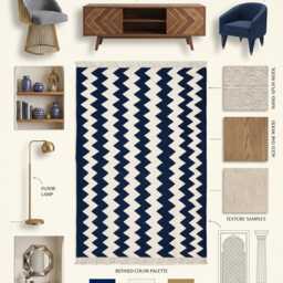 Navy Blue Zigzag Stripes Rug - Handwoven Cotton Chevron Area For Modern Living Room Decor in Custom Options - thumbnail 3