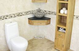 Bathroom Vanity Unit Oak Corner Wash Stand Black Quartz & Stone Basin 501Wbqsbc