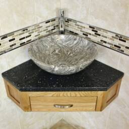 Bathroom Vanity Unit Oak Corner Wash Stand Black Quartz & Stone Basin 501Wbqsbc - thumbnail 3