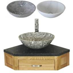 Bathroom Vanity Unit Oak Corner Wash Stand Black Quartz & Stone Basin 501Wbqsbc - thumbnail 2