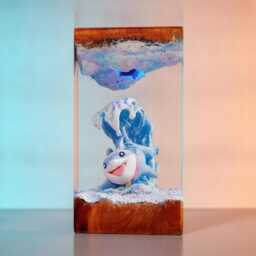 Jeff The Landshark Resin Lamp Led Night Light, Unique Anime Manga Desktop Decor, Custom Gamer Room Art Piece, Handcrafted Epoxy Wood Gift - thumbnail 2