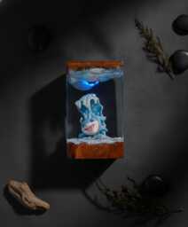 Jeff The Landshark Resin Lamp Led Night Light, Unique Anime Manga Desktop Decor, Custom Gamer Room Art Piece, Handcrafted Epoxy Wood Gift - thumbnail 1