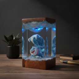 Jeff The Landshark Resin Lamp Led Night Light, Unique Anime Manga Desktop Decor, Custom Gamer Room Art Piece, Handcrafted Epoxy Wood Gift - thumbnail 4