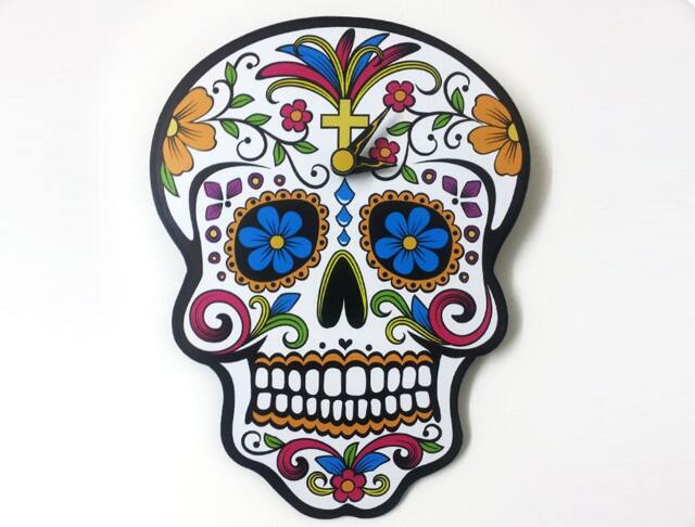 White Sugar Skull - Day Of The Dead -Dia De Los Muertos Calavera Wall Clock - image 1