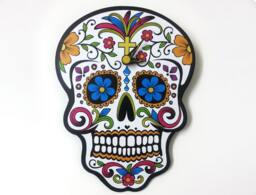 White Sugar Skull - Day Of The Dead -Dia De Los Muertos Calavera Wall Clock - thumbnail 1