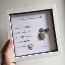 Retirement Gift, Good Luck Present, Pebble Art Picture Framed Poem, Wall Art, Home Decor Gift. Personalised Boxed Work Colleagues - thumbnail 2