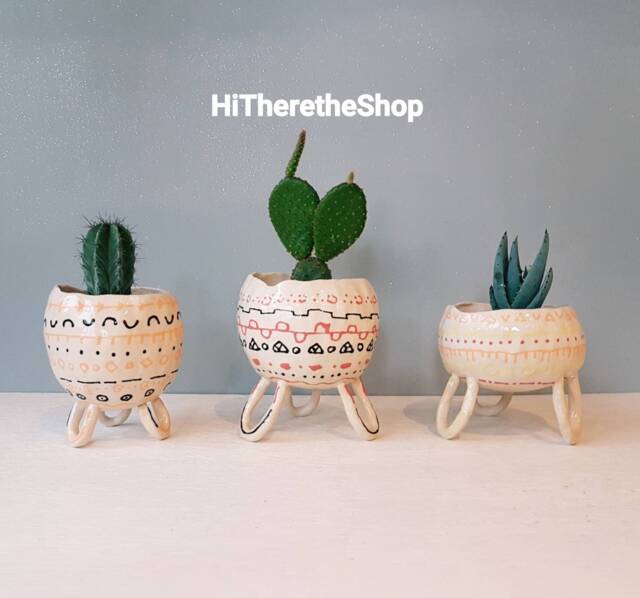The Boho Bongo Collection - Handmade Ceramic Succulent Pot, Cactus Plant Pinch Home Studio Pottery, Or Work Decor - image 1