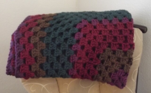 Crochet Afghan - Jewel Tone Granny Square-Grape, Peacock, Brown, Wine Color Throw - image 1