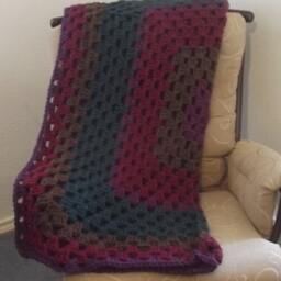 Crochet Afghan - Jewel Tone Granny Square-Grape, Peacock, Brown, Wine Color Throw - thumbnail 2