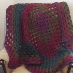 Crochet Afghan - Jewel Tone Granny Square-Grape, Peacock, Brown, Wine Color Throw - thumbnail 3