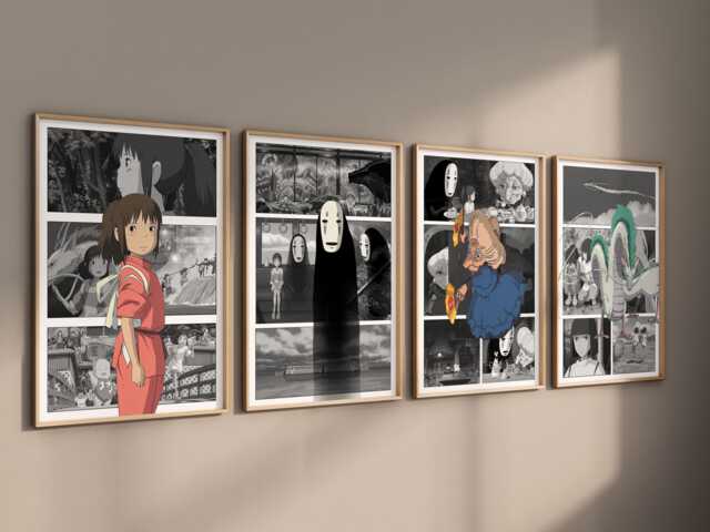 Spirited Away Poster, Set Of 4 Canvas/Art Prints Framed, Anime Art, Studio Ghibli, Prints, Gift For Fan, Chihiro - image 1