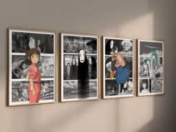 Spirited Away Poster, Set Of 4 Canvas/Art Prints Framed, Anime Art, Studio Ghibli, Prints, Gift For Fan, Chihiro