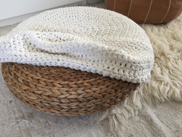 Crochet Ottoman Slipcover, Handmade Pouf Stool Cover, Bespoke Knit Cover - image 1