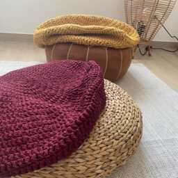 Crochet Ottoman Slipcover, Handmade Pouf Stool Cover, Bespoke Knit Cover - thumbnail 2