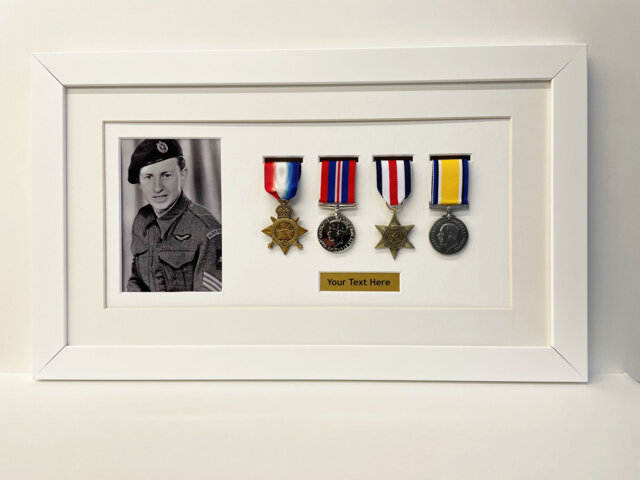 Custom Medal Frame, Ww1 Ww2 Medals, 6X4 Photo & Title 4 Slots Case - 41cm X 31cm - image 1