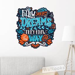 Follow Your Dreams Wall Quote, Inspirational Message, Words, Self Adhesive Sticker, Peel & Stick Decal - thumbnail 2