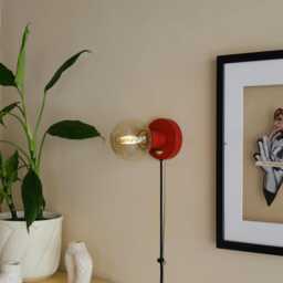 Red Retro Wall Sconce Plug-In Bedside Lamp With Brass Switch - thumbnail 3