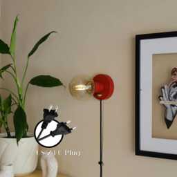 Red Retro Wall Sconce Plug-In Bedside Lamp With Brass Switch - thumbnail 2