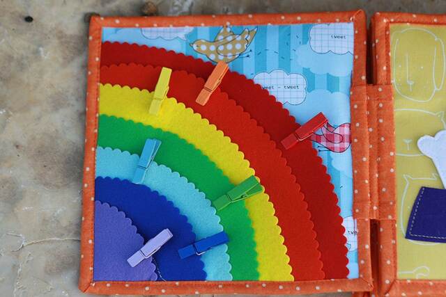 Rainbow Pegs Page For Custom Built Quiet Book By Tomtoy, Learning Colors, Matching Clothespins Color To Rainbow, 20x20cm, Single - image 1