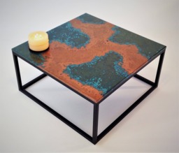 Copper Patina Coffee Table, Modern Decor Handmade, Patina, Square, Hand Crafted, Contemporary, Sleek, Resin, Decoration, Bespoke