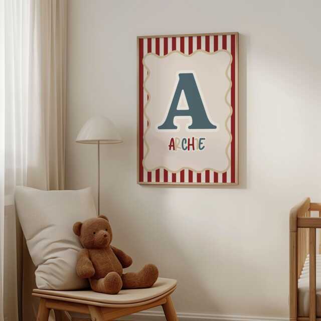 Boys Room Stripe Name Wall Decor, Bedroom Playroom Scandi Deco, Gifts For Teens Toddlers - image 1