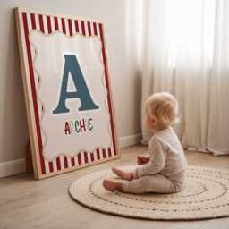 Boys Room Stripe Name Wall Decor, Bedroom Playroom Scandi Deco, Gifts For Teens Toddlers - thumbnail 2