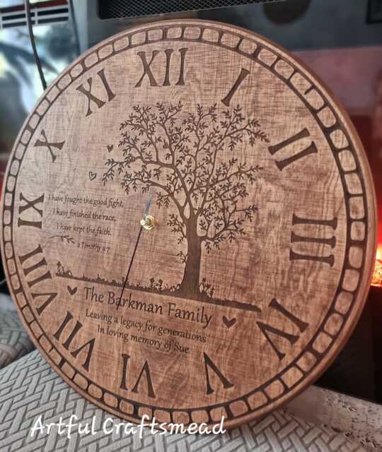Personalized Wooden Wall Clock - Memorial Tree Custom Family Name Gift Quiet Mechanism Handmade Rustic Decor - image 1
