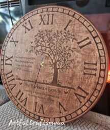 Personalized Wooden Wall Clock - Memorial Tree Custom Family Name Gift Quiet Mechanism Handmade Rustic Decor - thumbnail 1