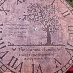 Personalized Wooden Wall Clock - Memorial Tree Custom Family Name Gift Quiet Mechanism Handmade Rustic Decor - thumbnail 3