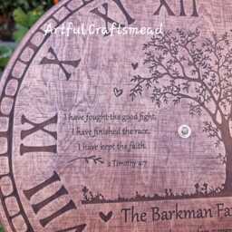 Personalized Wooden Wall Clock - Memorial Tree Custom Family Name Gift Quiet Mechanism Handmade Rustic Decor - thumbnail 2