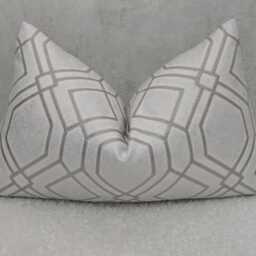 Embroidered Geometric Othello Cushion Cover - Opal White - Luxury Metallic Thread Double-Sided Sofa & Bed Decor Rectangle/Lumbar - thumbnail 2