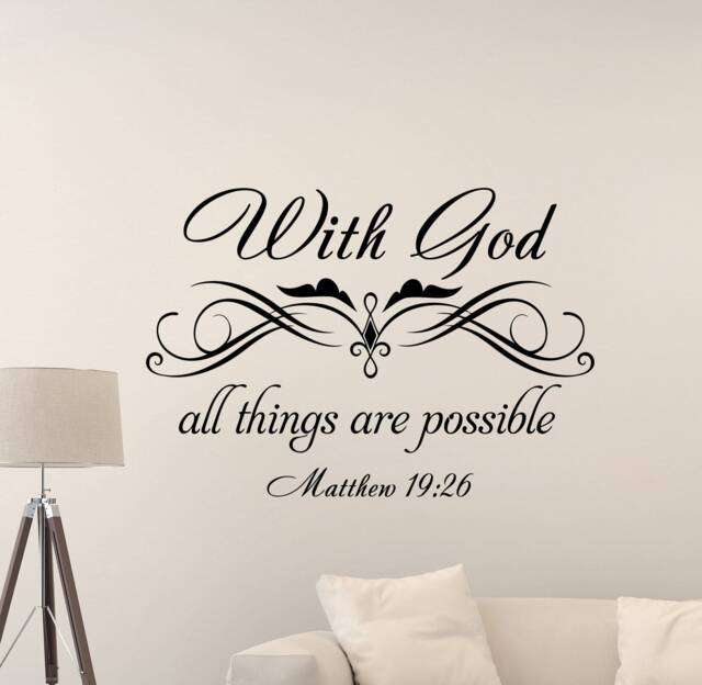 With God All Things Are Possible Wall Decal Matthew 19 26 Religious Quote Sign Poster Mural Gift Vinyl Sticker Decor Art Print G397 - image 1