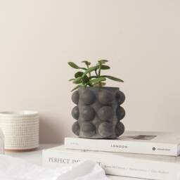Round Concrete Plant Pot With Bubble Texture - Decorative & Unique - thumbnail 3
