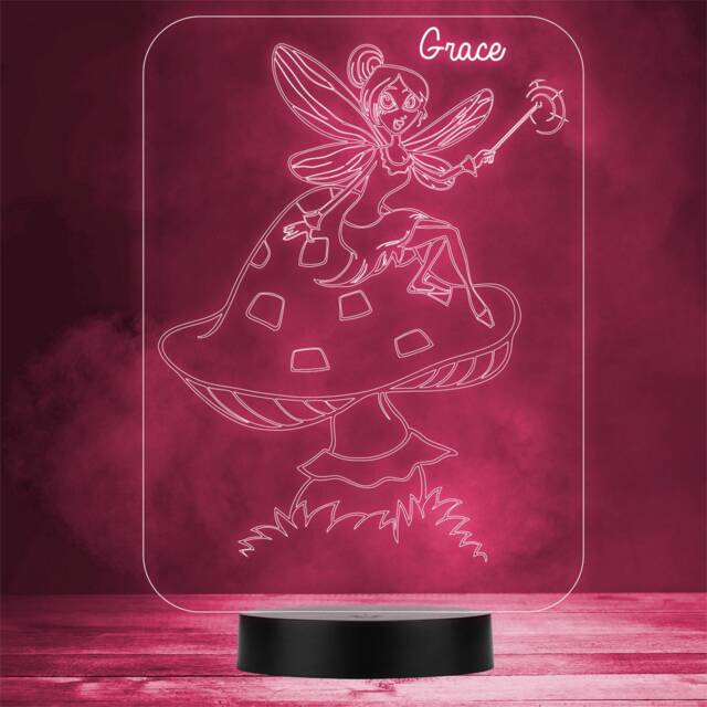 Fairy Sat On Mushroom Nature Personalised Gift Colour Change Led Night Light - image 1