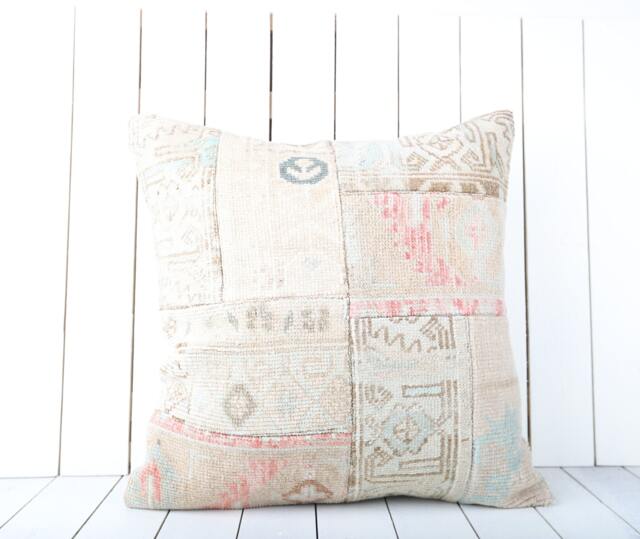 Vintage Turkish Kilim Pillow Cover 24x24 Inch, Handmade Home Decor - image 1