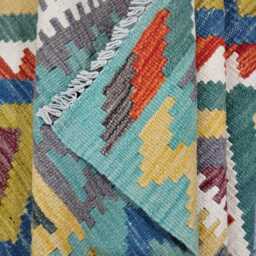 Turquoise Kilim Rug, Handmade Artisan Afghan Turkish, Scandinavian, Navajo, Bohemian Flatweave, Natural Wool Rug 193x154 cm - thumbnail 4