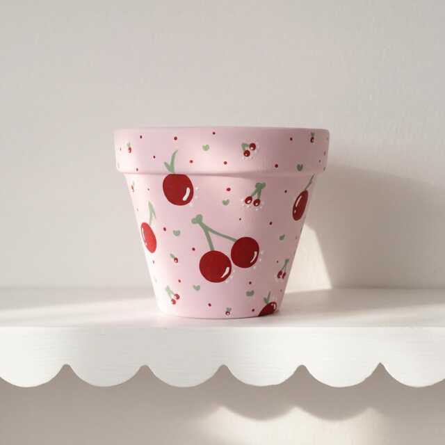 Heirloom Cherry Planter - Terracotta Hand Painted Planter- Botanical - image 1