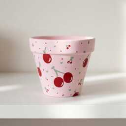 Heirloom Cherry Planter - Terracotta Hand Painted Planter- Botanical - thumbnail 2