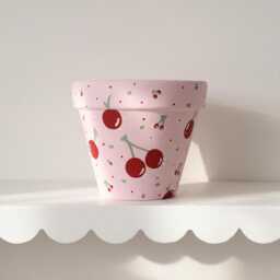 Heirloom Cherry Planter - Terracotta Hand Painted Planter- Botanical - thumbnail 1