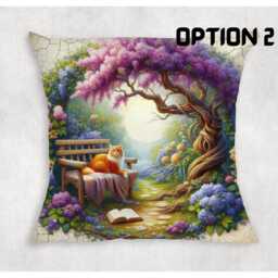 Cat On Garden Bench Cushion Cover Floral Canvas Pillow, Indoor/Outdoor Decor - thumbnail 2