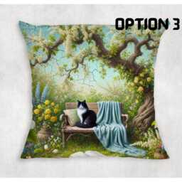 Cat On Garden Bench Cushion Cover Floral Canvas Pillow, Indoor/Outdoor Decor - thumbnail 3